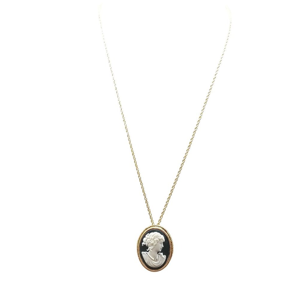 Avon Gold-Tone Cameo Pendant Necklace & Brooch Combo 2-In-1 Design Classic Vinta
